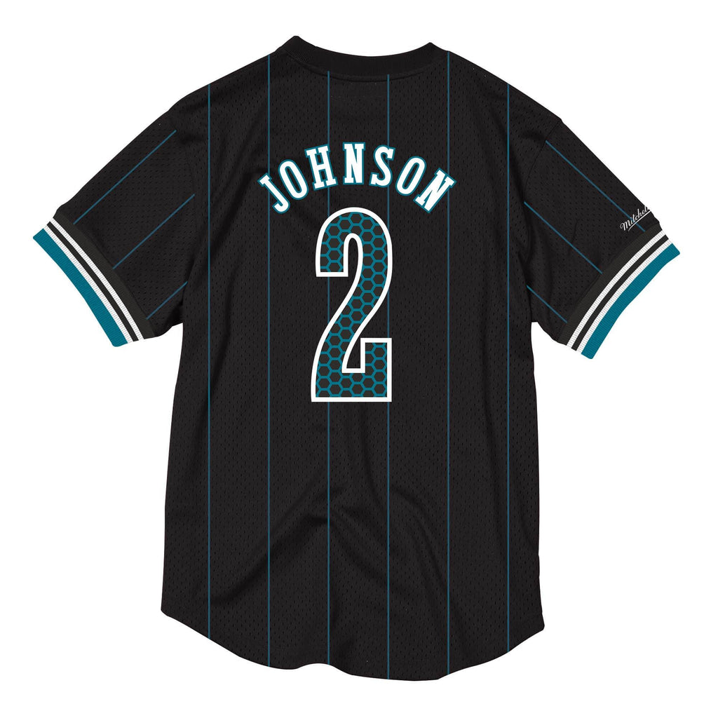 [NNMPMG18062-CHOBLCK92LJO] Mens Mitchell & Ness NBA Name & Number Mesh Crewneck Charlotte Hornets 1992 Larry Johnson - sneakAR