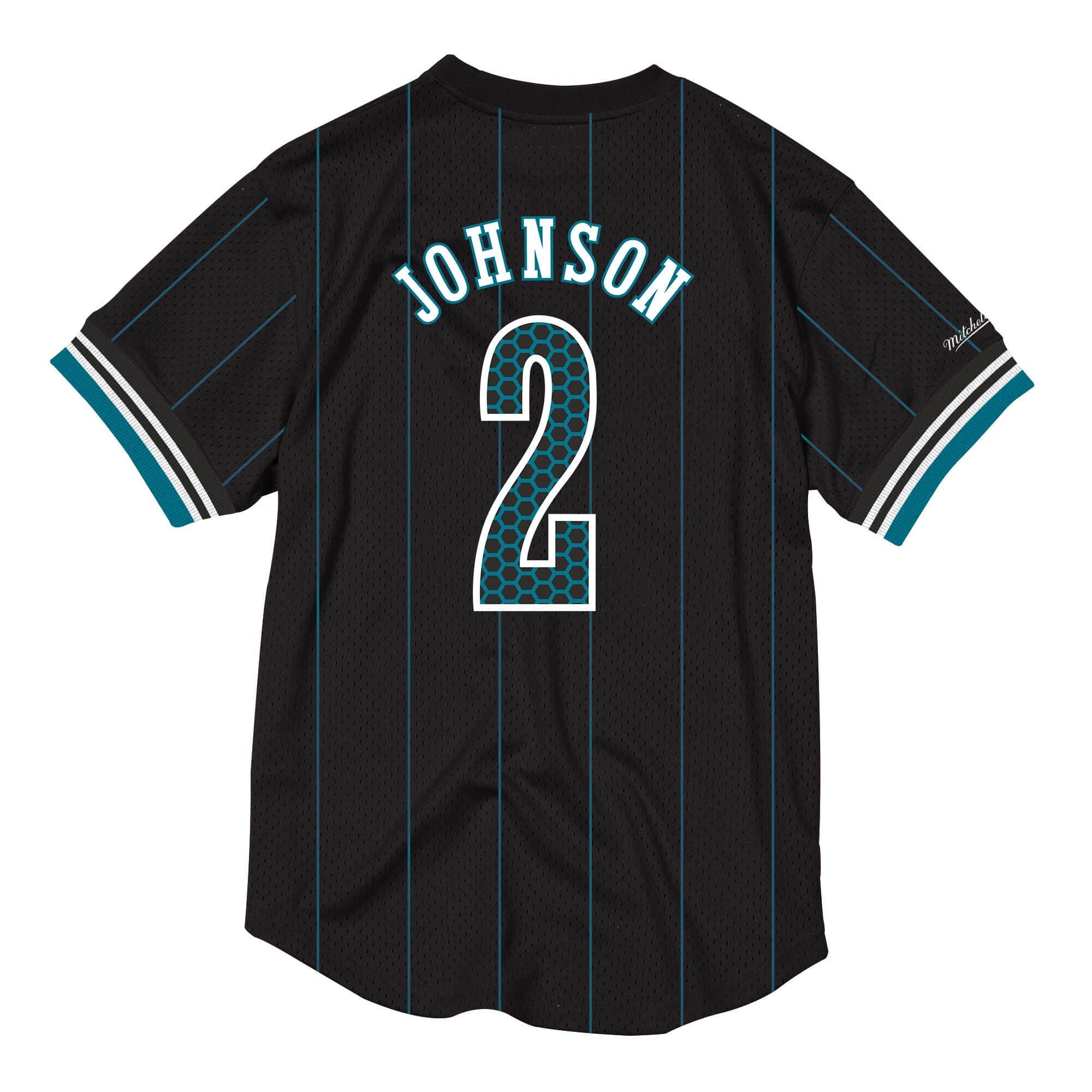 [NNMPMG18062-CHOBLCK92LJO] Mens Mitchell & Ness NBA Name & Number Mesh Crewneck Charlotte Hornets 1992 Larry Johnson - sneakAR