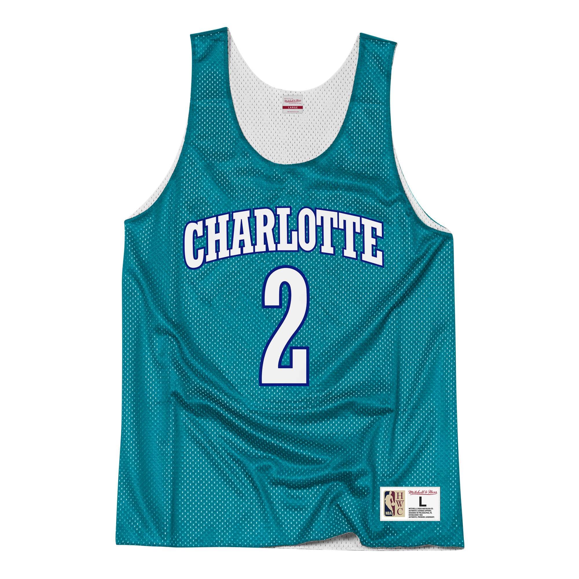 Mens Mitchell & Ness NBA Reversible Mesh Tank Charlotte Hornets 92 Larry Johnson - sneakAR