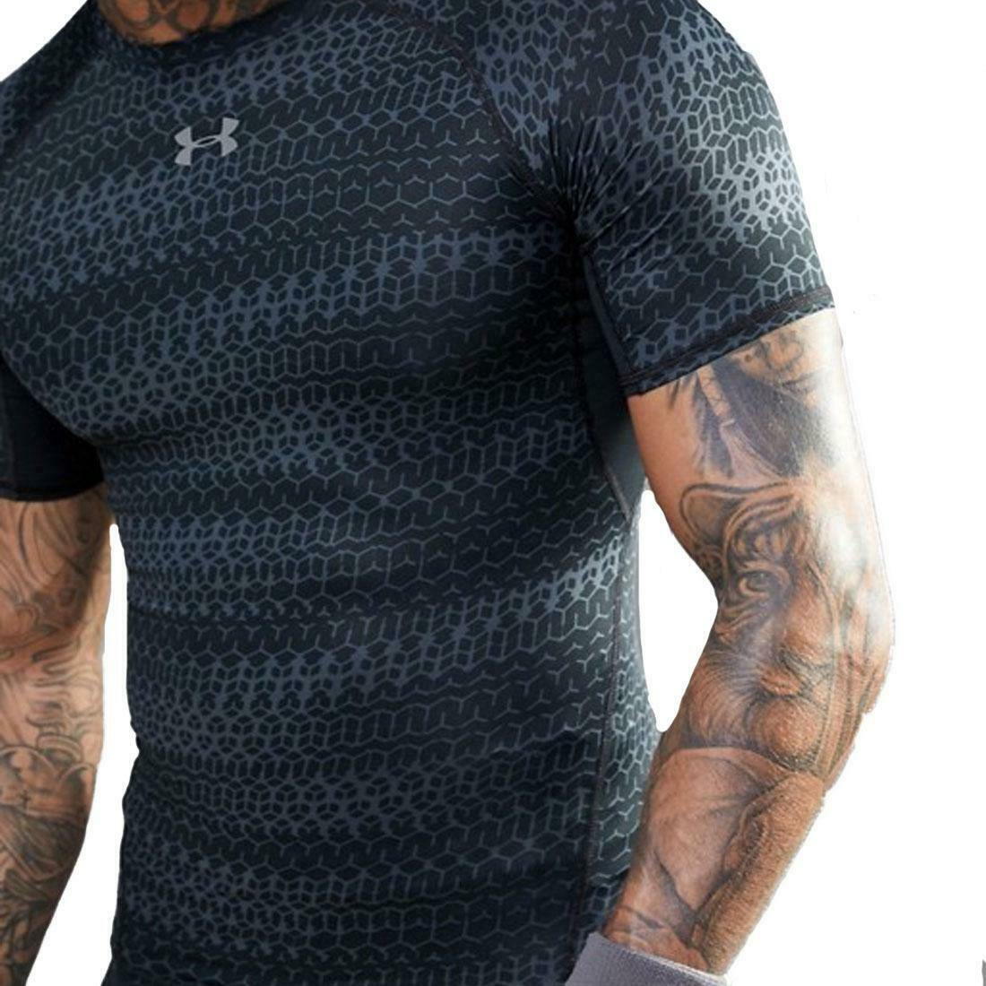 [1257477-007] Mens Under Armour HeatGear Armour Printed Short Sleeve Compression Shirt - sneakAR