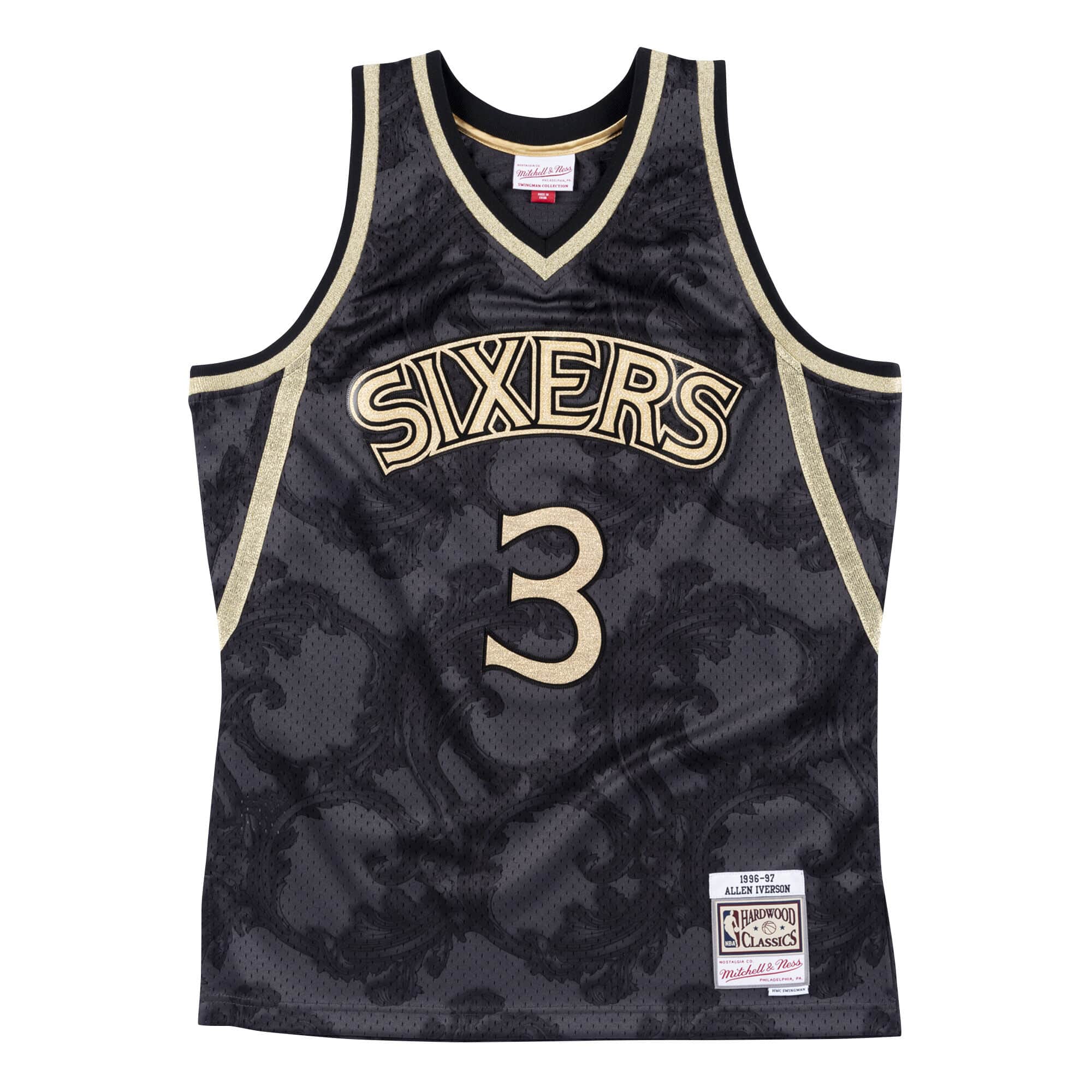 Mens Mitchell & Ness NBA Gold Toile Swingman Jersey 1996 76ers Allen Iverson