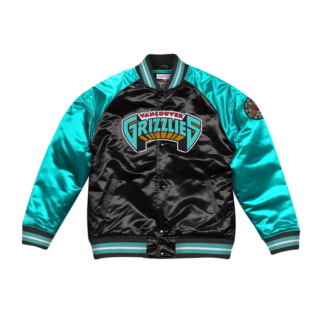 [STJKAJ19010-VGRBLCK] Mens Mitchell & Ness NBA Tough Season Satin Jacket Vancouver Grizzlies - sneakAR