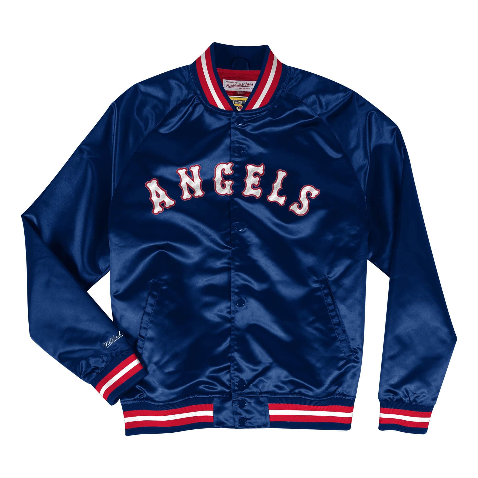 [STJKMG18013-CANNAVY1] Mens Mitchell & Ness MLB Lightweight Satin Jacket California Angels - sneakAR