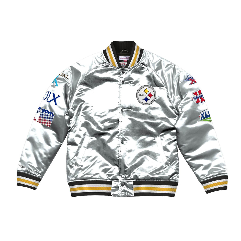 [STJKMG18042-PSTSILV] Mens Mitchell & Ness NFL Championship Game Satin Jacket Pittsburgh Steelers - sneakAR
