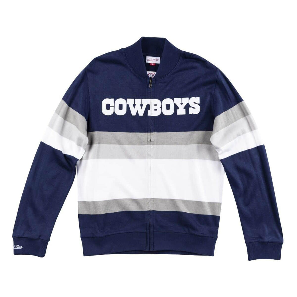[SWTRAJ18024-DCONAVY] Mens Mitchell & Ness NFL Front Stripe Full Zip Sweater Dallas Cowboys - sneakAR