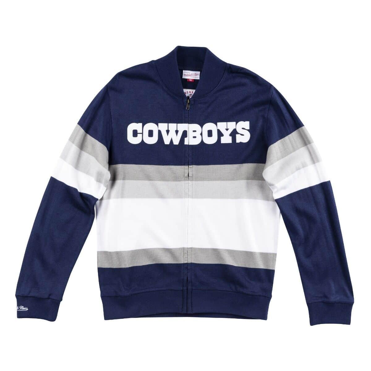 [SWTRAJ18024-DCONAVY] Mens Mitchell & Ness NFL Front Stripe Full Zip Sweater Dallas Cowboys - sneakAR