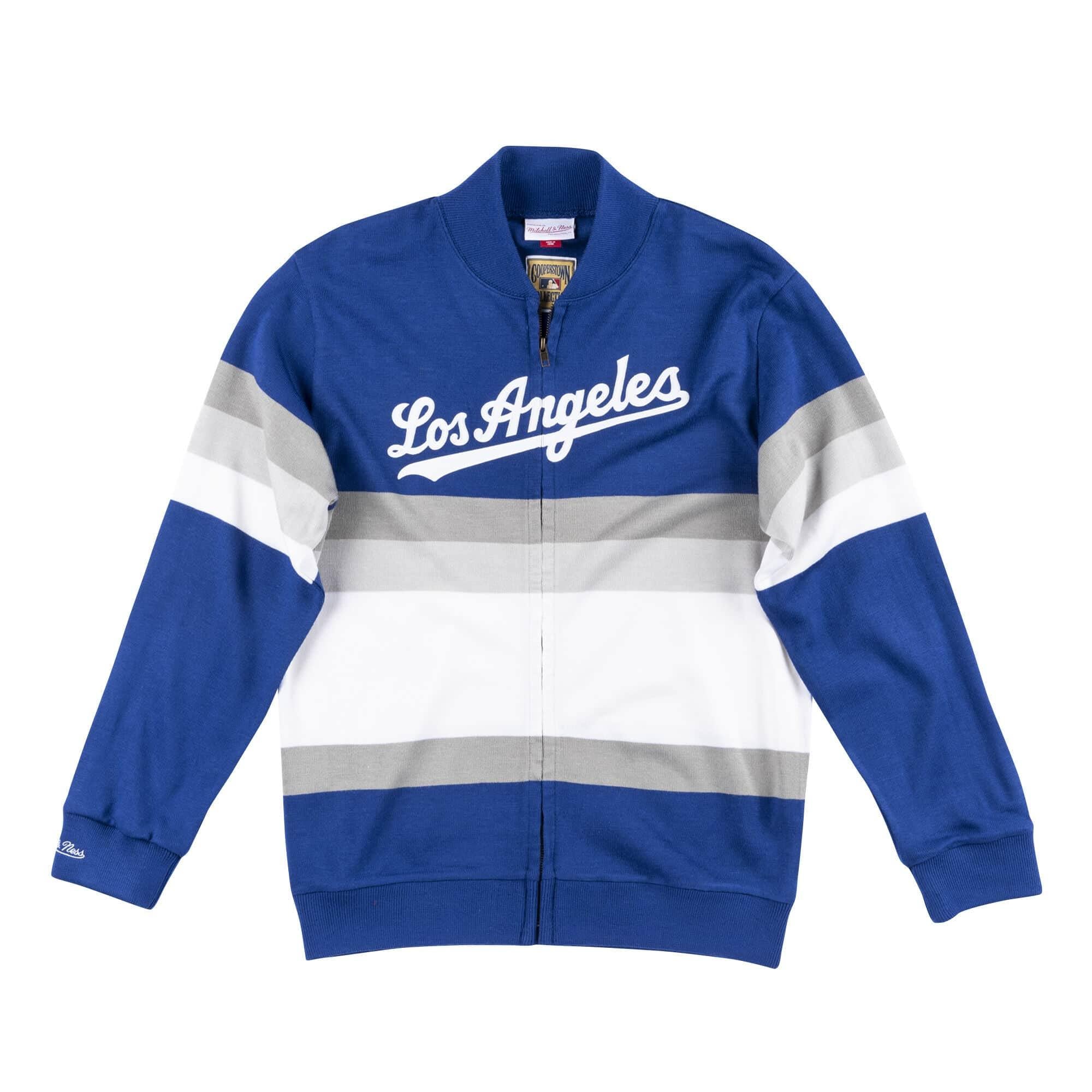 [SWTRAJ18024-LADROYA] Mens Mitchell & Ness MLB Front Stripe Full Zip Sweater Los Angeles Dodgers - sneakAR