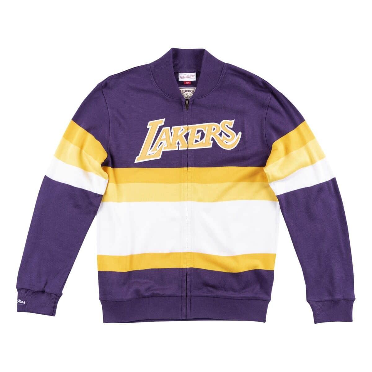 Mens Mitchell & Ness NBA Front Stripe Full Zip Sweater Los Angeles Lakers - sneakAR